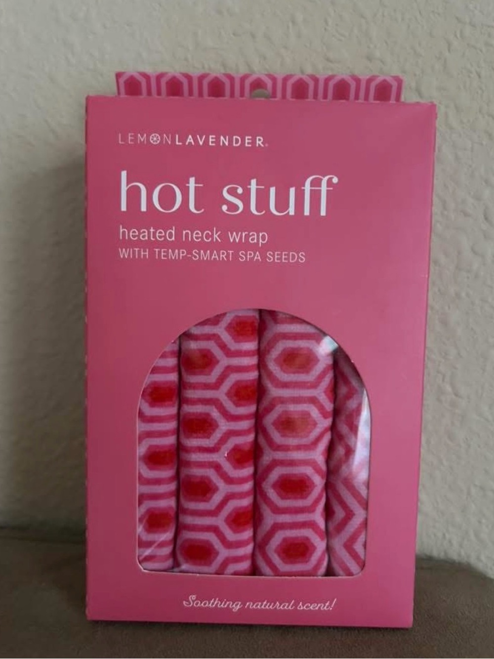 Lemon Lavender Hot Stuff Heated Neck Wrap Temp-Smart Spa Seeds Pink Geometric